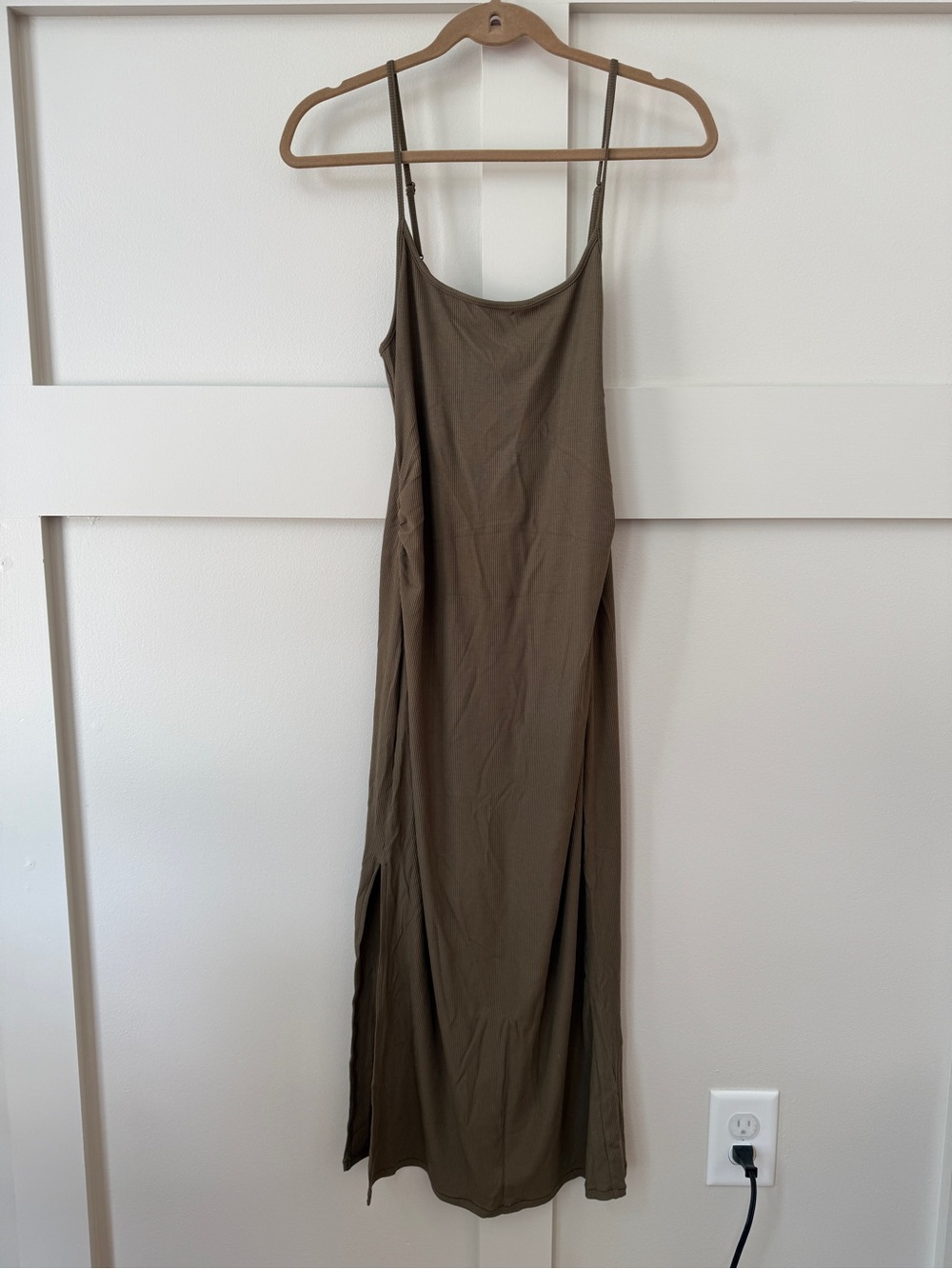 Maternity Women's Olive Slip Maxi Dress with Spaghetti Straps